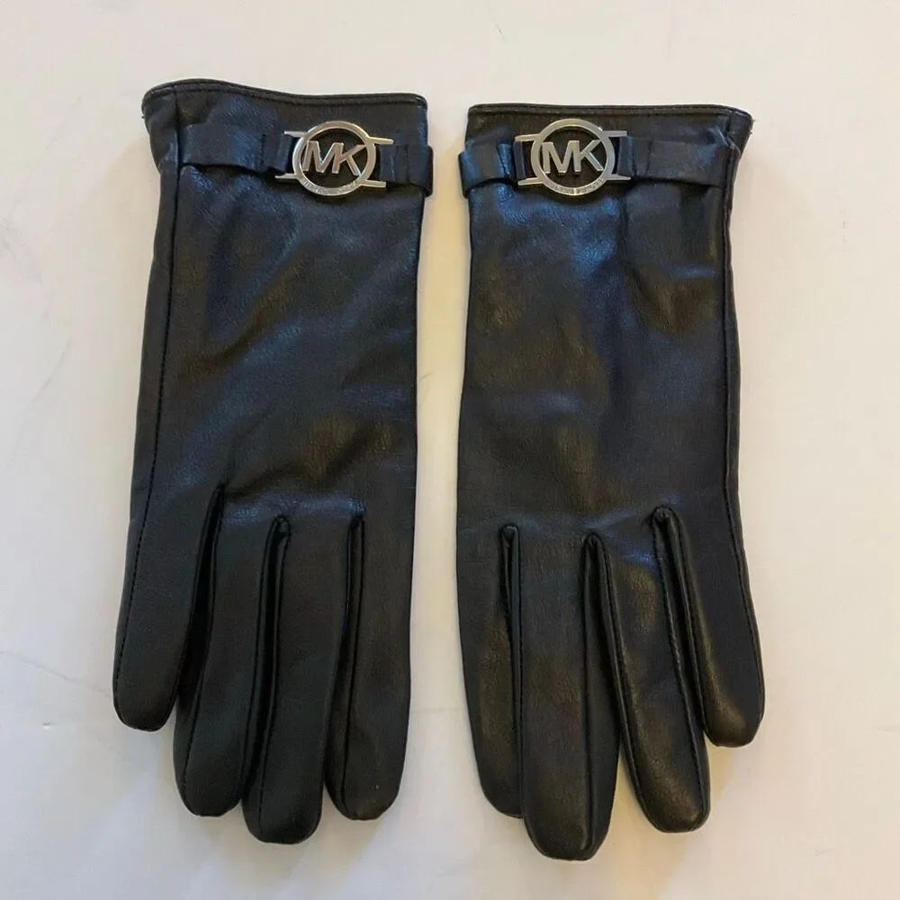 Leather Black Michael Kors Gloves. S. Logo on buckle. Punk goth richmom